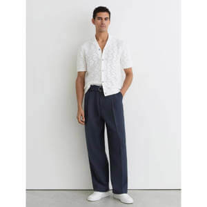 REISS Dalkeith Pointelle-Knit Cuban-Collar Shirt in White